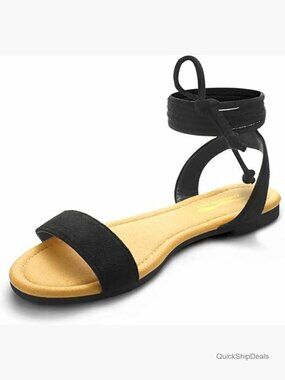 Open Toe Ankle Wrap Lace Up Flat Sandals with Polyurethane Straps